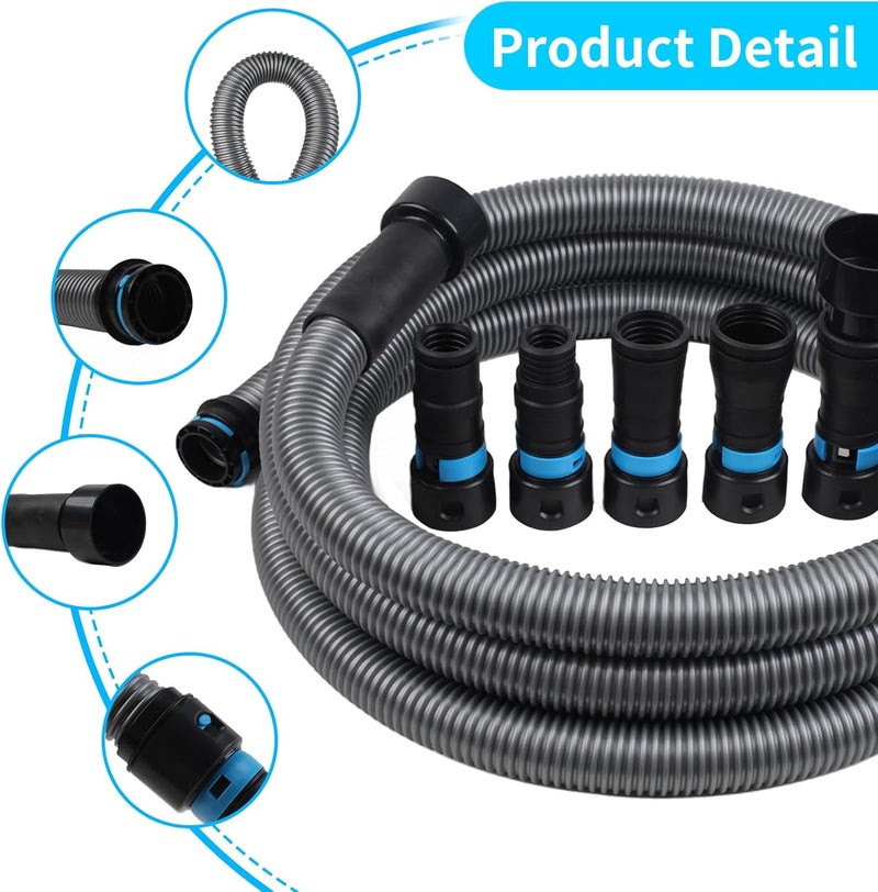CONGKAILU Upgraded 1 1/4 Inch x 17 Ft. Dust Collection Hose for Home and Workshop Vacuums with 5 Fittings/Adapters for Multiple Brands of Power Tools and Sanders - Image 3